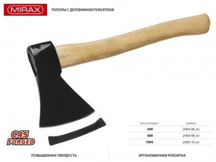 Топор MIRAX кованый с деревянной рукояткой, 800г 2060-08_z01 купить в Екатеринбурге