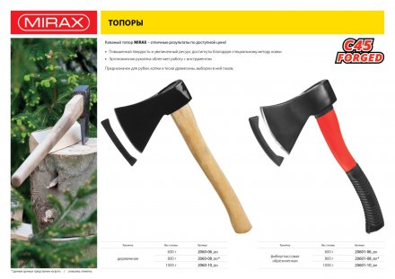 Топор MIRAX со стеклопластиковой обрезиненной рукояткой, 1,0кг 20601-10_z01 купить в Екатеринбурге
