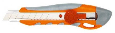 Нож пластиковый  18 мм обрезиненный корпус металлическая направляющая фиксатор винтовой Кратон 2 13 03 006 купить в Екатеринбурге