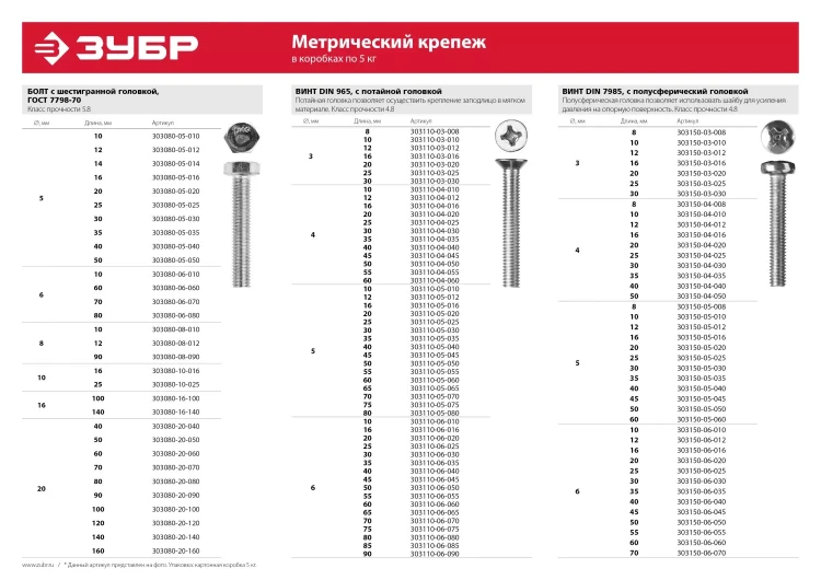Винт ЗУБР "МАСТЕР" DIN 965, класс прочности 4.8, оцинкованный, M4x10мм, 5кг 303110-04-010 купить в Екатеринбурге