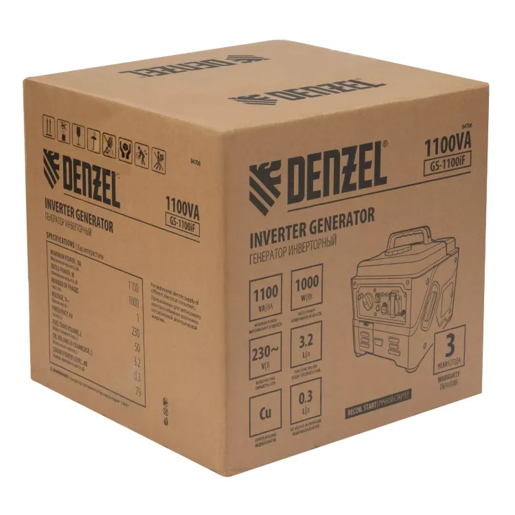 Генератор инверторный DENZEL GS-1100iF 94706, 1,1 кВт, 230 В, ручной старт купить в Екатеринбурге