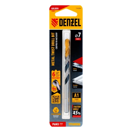 Сверло спиральное по металлу Denzel 7,0 x 109мм, Р6М5, Golden Tip, многогранная заточка 718280 купить в Екатеринбурге