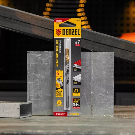 Сверло спиральное по металлу Denzel 7,0 x 109мм, Р6М5, Golden Tip, многогранная заточка 718280 купить в Екатеринбурге