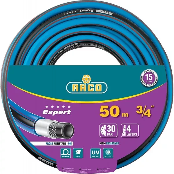 Шланг RACO "EXPERT" поливочный, 30атм., армированный, 3-х слойный, 3/4"x50м 40302-3/4-50 купить в Екатеринбурге