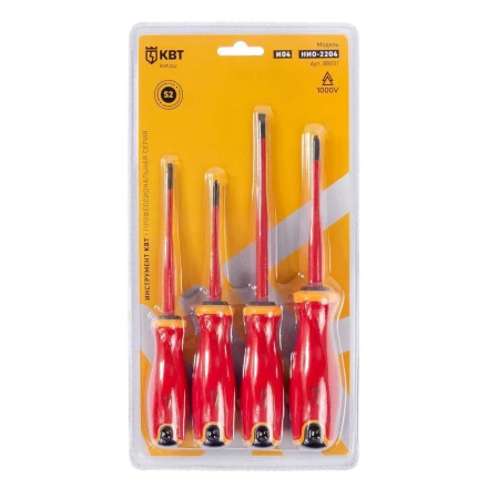Набор диэлектрических отверток КВТ SLIM VDE НИО-2204 сталь S2, профиль SL, PH, 4 шт. (88931) купить в Екатеринбурге
