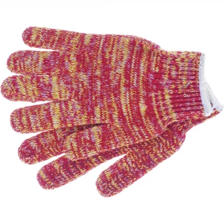 Перчатки трикотажные усиленные гелевое ПВХ-покрытие 7 класс красно-желтый меланж Сибртех 68181 купить в Екатеринбурге