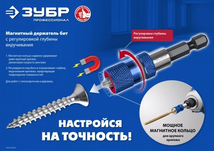 ЗУБР адаптер с регулировкой глубины вкручивания для ГКЛ, Профессионал (26757) купить в Екатеринбурге