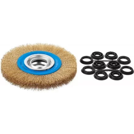 ЗУБР &quot;ПРОФЕССИОНАЛ&quot;. Щетка дисковая для точильно-шлифовального станка, витая стальная латунирован проволока 0,3мм, 150х32мм 35186-150_z01 купить в Екатеринбурге