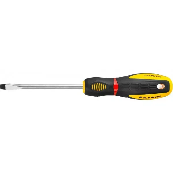 Отвертка STAYER "PROFI" "PROTech", двухкомп рукоятка, намагниченная, Cr-Mo, SL6,0x100мм 25131-06-10_z02 купить в Екатеринбурге