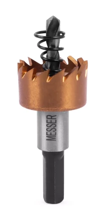 HSS-TiN коронка MESSER  22мм с центр. сверлом и толкающей пружиной для  лист. материала  до 2 мм ц/х купить в Екатеринбурге