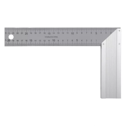 Угольник стальной 250 мм, нержавеющая сталь, градуировка, алюминиевое основание Denzel 32396 купить в Екатеринбурге