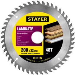 Пильный диск &quot;Laminate line&quot; для ламината, 200x32, 48T, STAYER 3684-200-32-48