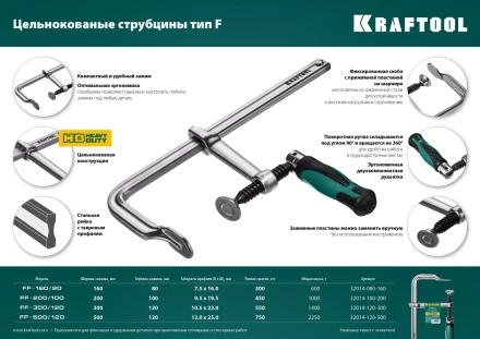 Струбцина KRAFTOOL FORGE тип F,цельнокованая 32014-120-500 купить в Екатеринбурге