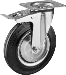 Колеса поворотные с тормозом из литой резины с металлическим диском серия ПРОФЕССИОНАЛ
