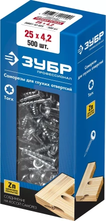 ЗУБР 25 х 4.2 мм, редкая резьба, ТХ20, цинк, 500 шт, саморез для глухих отверстий, Профессионал (30081-42-025) купить в Екатеринбурге