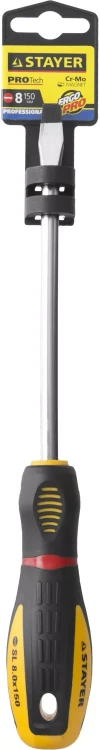Отвертка STAYER "PROFI" "PROTech", двухкомп рукоятка, намагниченная, Cr-Mo, SL8,0x150мм 25131-08-15_z02 купить в Екатеринбурге