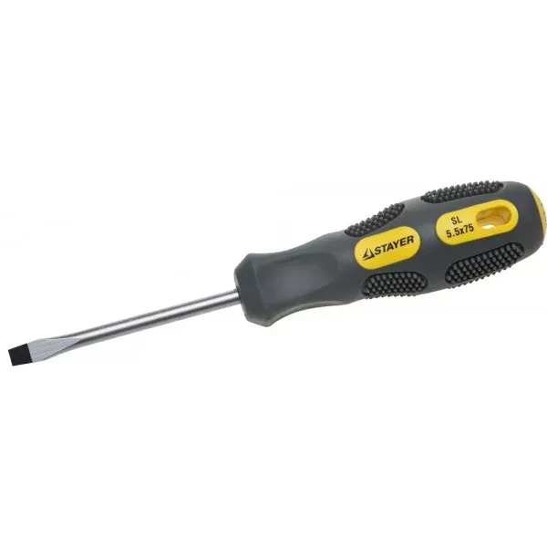 Отвертка STAYER "PROFESSIONAL" "MAX-GRIP" слесарная, Cr-V, намагниченная, SL 5,5х75мм 2580-05-075 G купить в Екатеринбурге