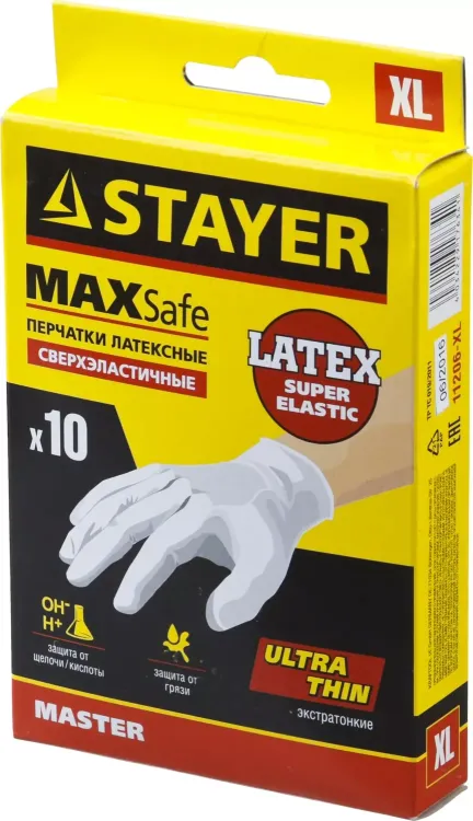Перчатки STAYER "MASTER" латексные экстратонкие, L, 10шт 11206-L купить в Екатеринбурге
