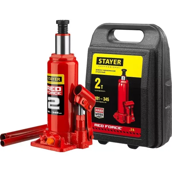 Домкрат STAYER "PROFI" гидравлический бутылочный, в кейсе, 2т, 148-278мм 43160-2-K купить в Екатеринбурге