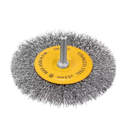 Щетка для дрели Denzel 100 мм, плоская, со шпилькой, нержавеющая витая проволока, 744793 купить в Екатеринбурге