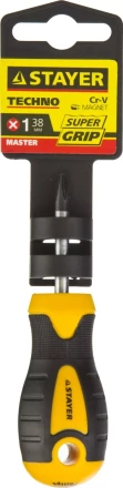 Отвертка STAYER &quot;MASTER&quot; &quot;ТECHNO&quot;, двухкомпонентная рукоятка, магнитный наконечник, Cr-V, PH1x38мм 2508-38-1_z02 купить в Екатеринбурге