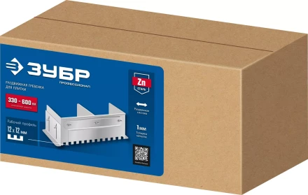 ЗУБР зуб 12*12 мм, до 600 мм, оцинкованная сталь, Раздвижная гребенка для плитки, ПРОФЕССИОНАЛ (08045-12) купить в Екатеринбурге