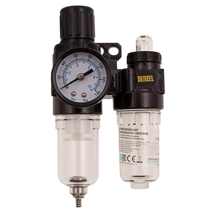 Блок подготовки воздуха регулятор-фильтр-лубрикатор FLR1500, 10 бар, 1500 л/мин, 1/4&quot; Denzel 57469 купить в Екатеринбурге
