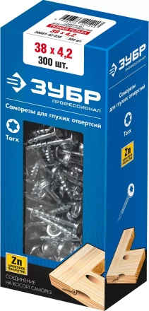 ЗУБР 38 х 4.2 мм, редкая резьба, ТХ20, цинк, 300 шт, саморез для глухих отверстий, Профессионал (30081-42-038) купить в Екатеринбурге