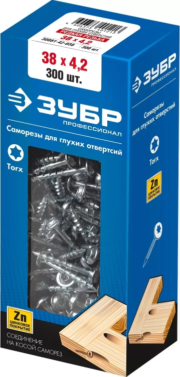 ЗУБР 38 х 4.2 мм, редкая резьба, ТХ20, цинк, 300 шт, саморез для глухих отверстий, Профессионал (30081-42-038) купить в Екатеринбурге