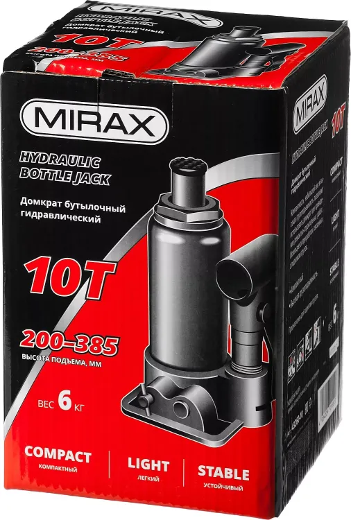 Домкрат гидравлический бутылочный, 10т, 200-385 мм, MIRAX 43260-10 43260-10 купить в Екатеринбурге