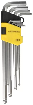 Набор STAYER Ключи &quot;MASTER&quot; имбусовые длинные с шариком, Cr-V, сатинир. покрытие, пластик. держатель, HEX 1,5-10мм, 9 пр 2741-H9-2 купить в Екатеринбурге