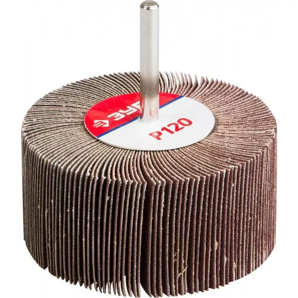 Круг шлифовальный ЗУБР "МАСТЕР" веерный лепестковый, на шпильке, тип КЛО, зерно-электрокорунд нормальный, P120, 40х80мм 36604-120 купить в Екатеринбурге