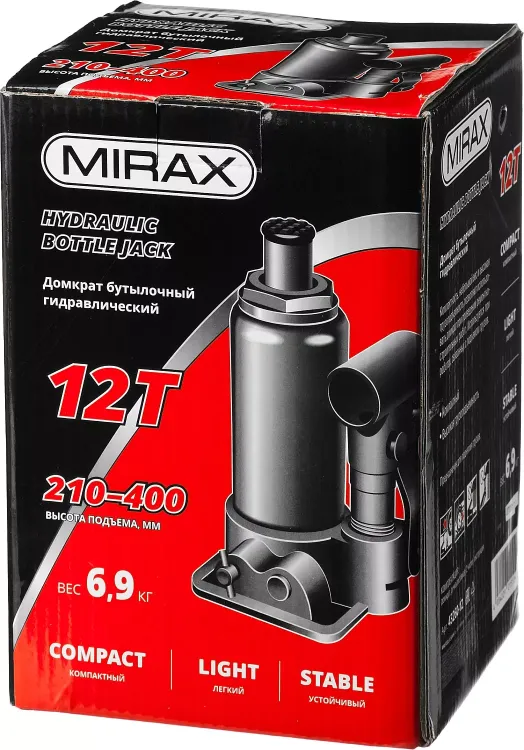 Домкрат гидравлический бутылочный, 12т, 210-400 мм, MIRAX 43260-12 43260-12 купить в Екатеринбурге