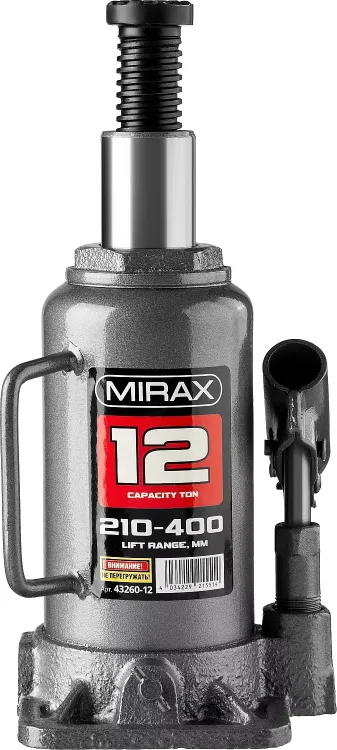 Домкрат гидравлический бутылочный, 12т, 210-400 мм, MIRAX 43260-12 43260-12 купить в Екатеринбурге