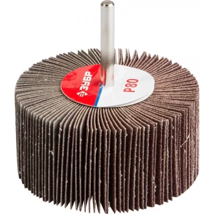 Круг шлифовальный ЗУБР &quot;МАСТЕР&quot; веерный лепестковый, на шпильке, тип КЛО, зерно-электрокорунд нормальный, P80, 40х80мм 36604-080 купить в Екатеринбурге