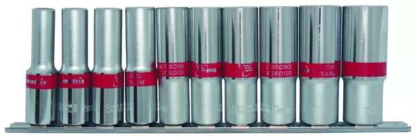 Набор удлиненных торцевых головок 1/2",  6-ти гр., CrV, 10шт., 10-22мм Matrix 13590 купить в Екатеринбурге