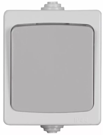 Выключатель СВЕТОЗАР &quot;АВРОРА&quot; проходной, одноклавишный, IP44, цвет серо-белый, 10А/~250В SV-54340-W купить в Екатеринбурге