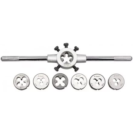 Набор ЗУБР &quot;МАСТЕР&quot; с металлорежущим инструментом, плашки М3-М12, плашкодержатель, - на карточке, 8 предметов 28128-H8 купить в Екатеринбурге