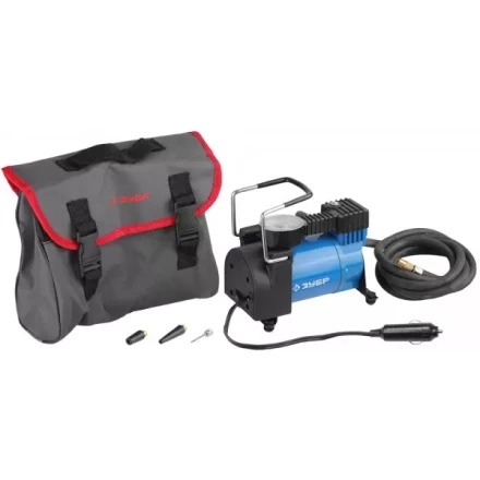 Компрессор ЗУБР &quot;ЭКСПЕРТ&quot; автомобильный давление 10 атм, длина провода 3 м, длина шланга 2 м, 3 насадки 61127 купить в Екатеринбурге