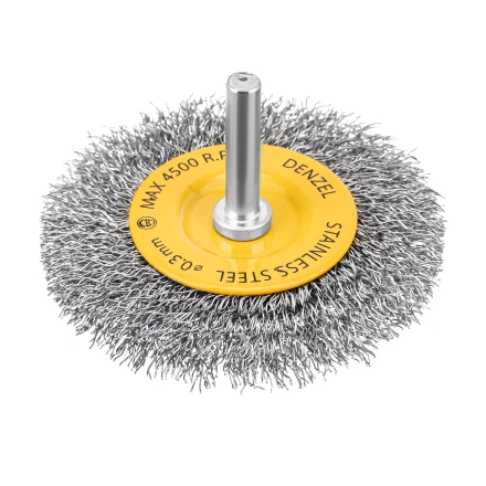 Щетка для дрели, 75 мм, Плоская, со шпилькой, нержавеющая витая проволока Denzel 744603 купить в Екатеринбурге