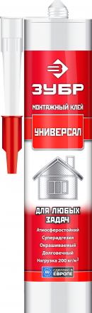 Универсальный монтажный клей ЗУБР ЭКСПЕРТ белый 300 мл 41331 купить в Екатеринбурге