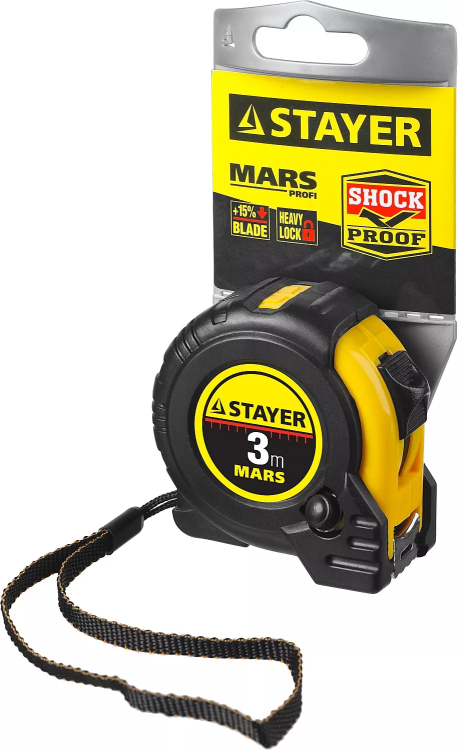 Рулетка STAYER "PROFI" "MARS", обрезиненный корпус, утолщенное полотно, 3мх16мм 34131-03_z01 купить в Екатеринбурге