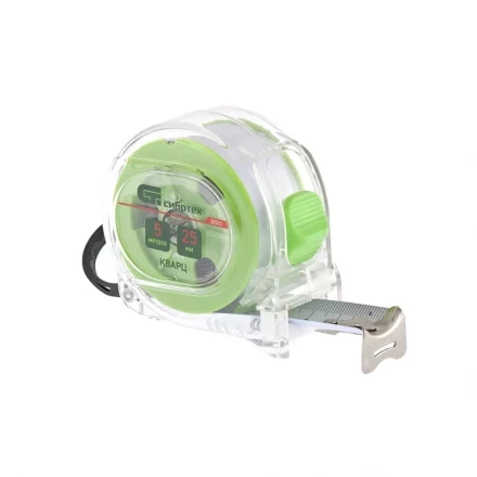Рулетка Кварц, прозрачный корпус, амортизатор, 5 м х 25 мм  СИБРТЕХ 32522 купить в Екатеринбурге