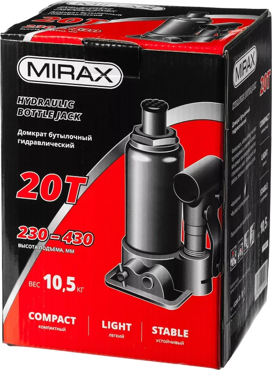 Домкрат гидравлический бутылочный, 20т, 230-430 мм, MIRAX 43260-20 43260-20 купить в Екатеринбурге