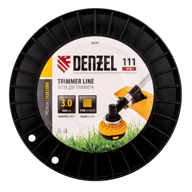 Леска для триммера квадрат Denzel, 3,0мм х 111м, на DIN катушке FLEX CORD, 96294 купить в Екатеринбурге