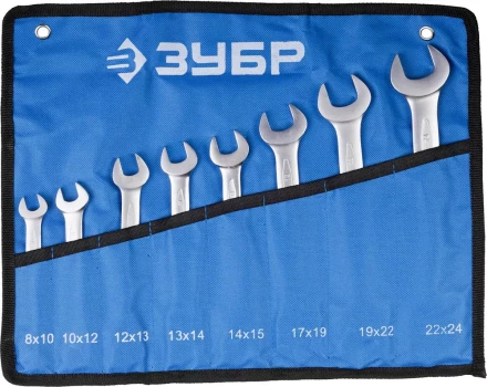 Набор ЗУБР &quot;ПРОФИ&quot;: Ключ гаечный рожковый, Cr-V сталь, хромированный, 8х24мм, 8шт 27027-H8 купить в Екатеринбурге