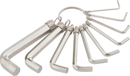 Набор ключей шестигранных имбусовых HEX 1.5–10 мм CrV 10шт. никелированный на кольце SPARTA 112685 купить в Екатеринбурге