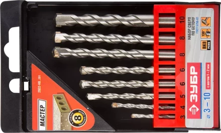 Набор ЗУБР Свёрла &quot;МАСТЕР&quot; по бетону, ударные, 3; 4; 5; 6; 6; 8; 8; 10мм, 8шт 2922-H8_z01 купить в Екатеринбурге
