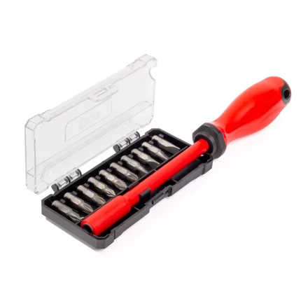 Диэлектрическая отвертка КВТ VDE НИО-2210 со сменными битами S2, профиль SL, PH, PZ, 10 шт. (88928) купить в Екатеринбурге