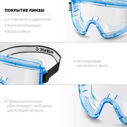 ЗУБР ПАНОРАМА П, закрытого типа, стекло из ударопрочного поликарбоната, защитные очки с прямой вентиляцией, Профессионал (110231) купить в Екатеринбурге